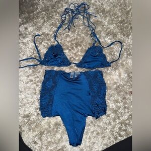 Beach Bunny Teal Crochet Bikini Set